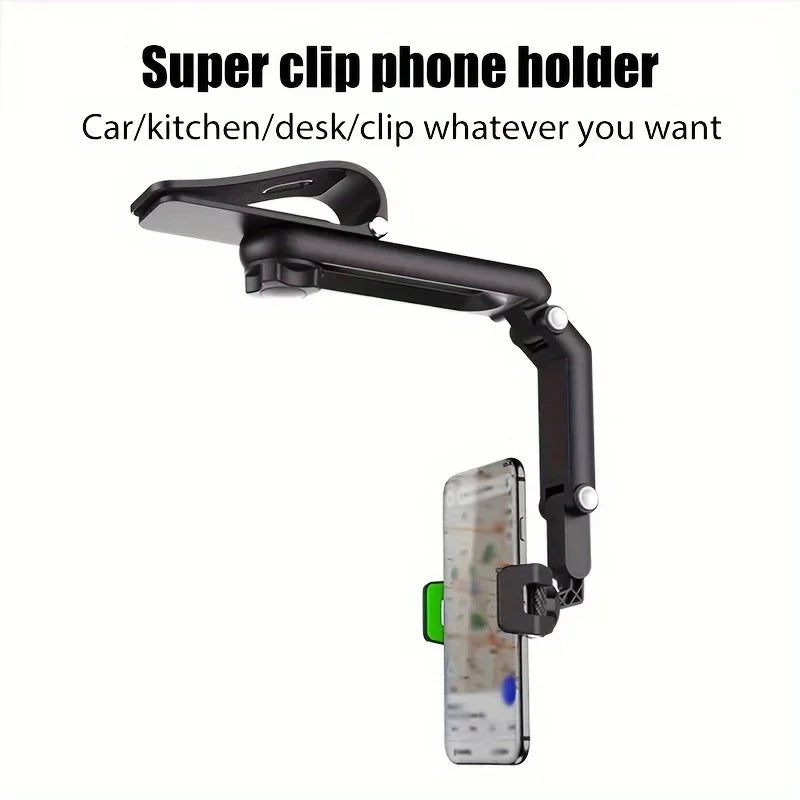 1pc Car Phone Holder, Multifunctional 360 Degree Rotating Rearview Mirror, Seat Clip Holder, 4.0-6.1 Inch Mobile GPS Holder